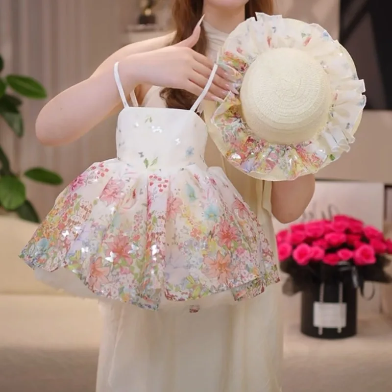 Bellbell Summer Kids Girls Princess Dress Butterfly Printed Children Girls Sling Dress 2-10Y Infant Babys Girls Sleeveless Dress