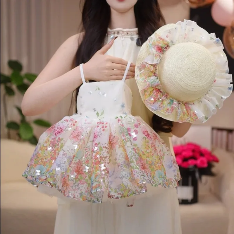 Bellbell Summer Kids Girls Princess Dress Butterfly Printed Children Girls Sling Dress 2-10Y Infant Babys Girls Sleeveless Dress