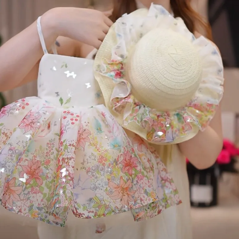 Bellbell Summer Kids Girls Princess Dress Butterfly Printed Children Girls Sling Dress 2-10Y Infant Babys Girls Sleeveless Dress