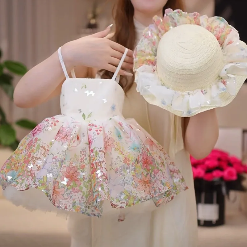 Bellbell Summer Kids Girls Princess Dress Butterfly Printed Children Girls Sling Dress 2-10Y Infant Babys Girls Sleeveless Dress