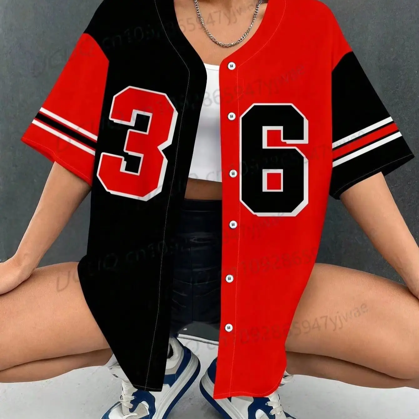 2026 Summer Stripe Los Angeles 86 Printed Women Streetwear Baseball Shirt Hip Hop Short Sleeve Button Up Tops