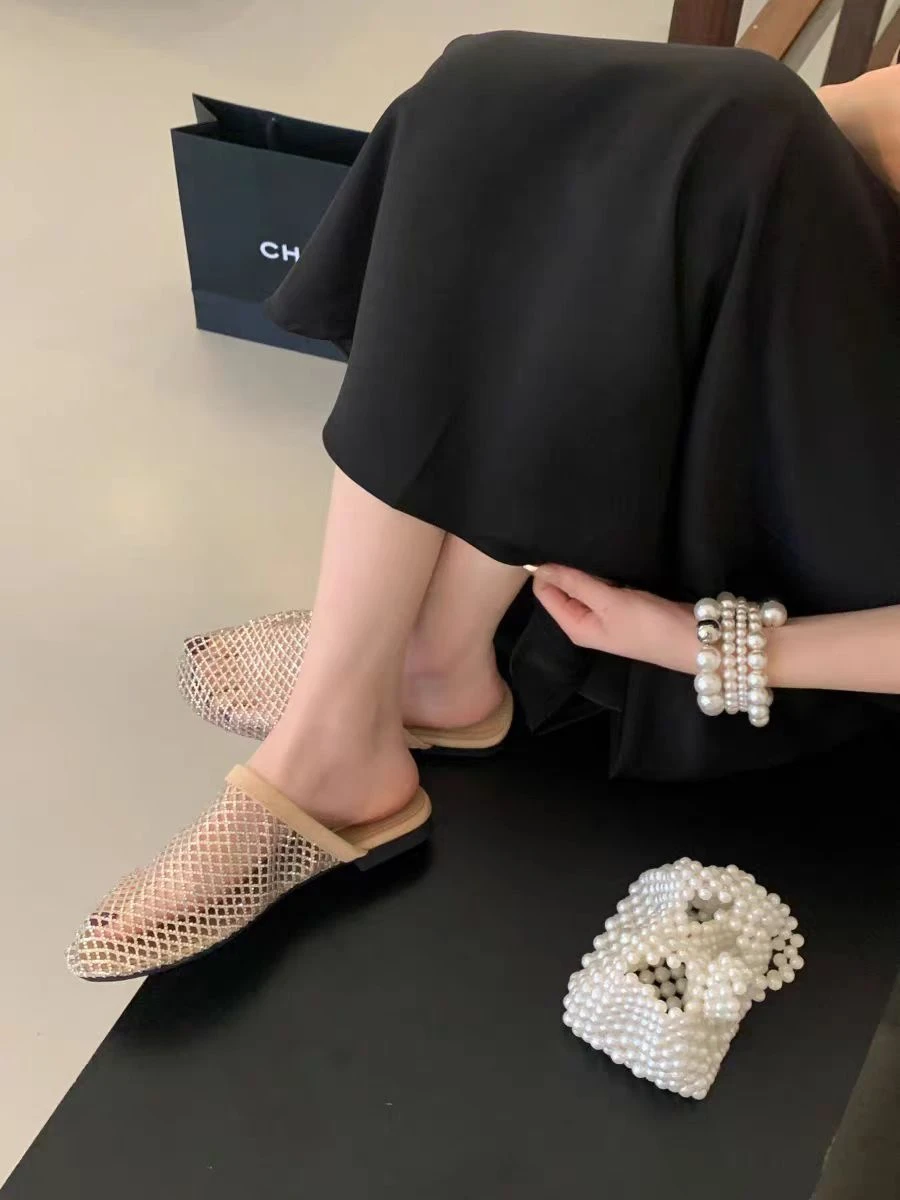 2026 Fashion New Summer Round Toe Mesh Sexy Comfortable Non-slip Casual Slippers Lightweight Plus Size Flat Slippers for Women