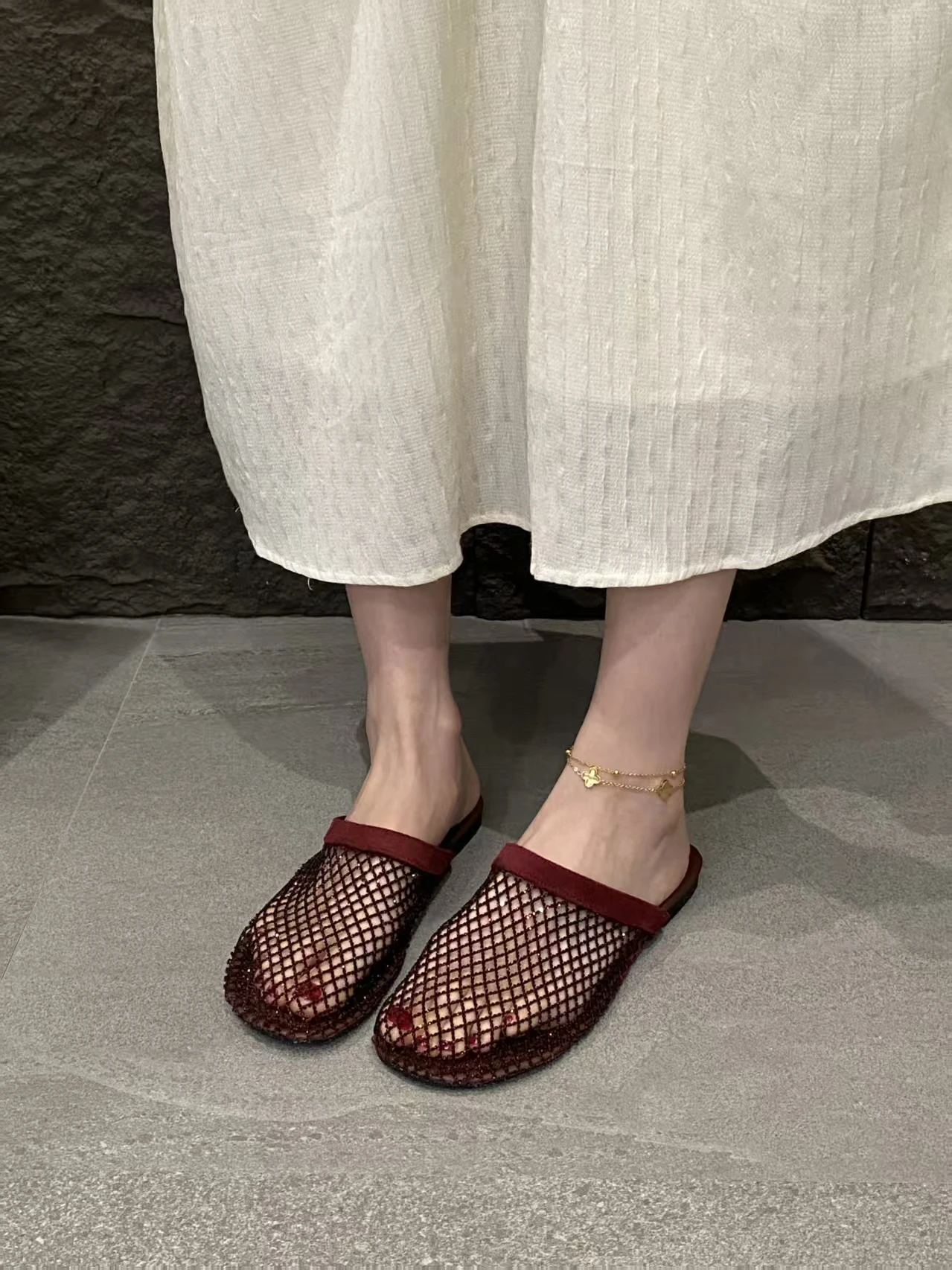 2026 Fashion New Summer Round Toe Mesh Sexy Comfortable Non-slip Casual Slippers Lightweight Plus Size Flat Slippers for Women