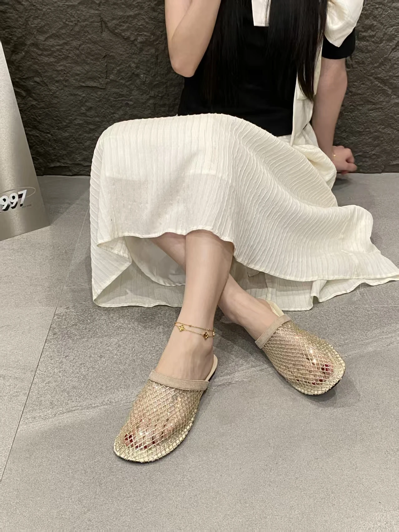 2026 Fashion New Summer Round Toe Mesh Sexy Comfortable Non-slip Casual Slippers Lightweight Plus Size Flat Slippers for Women