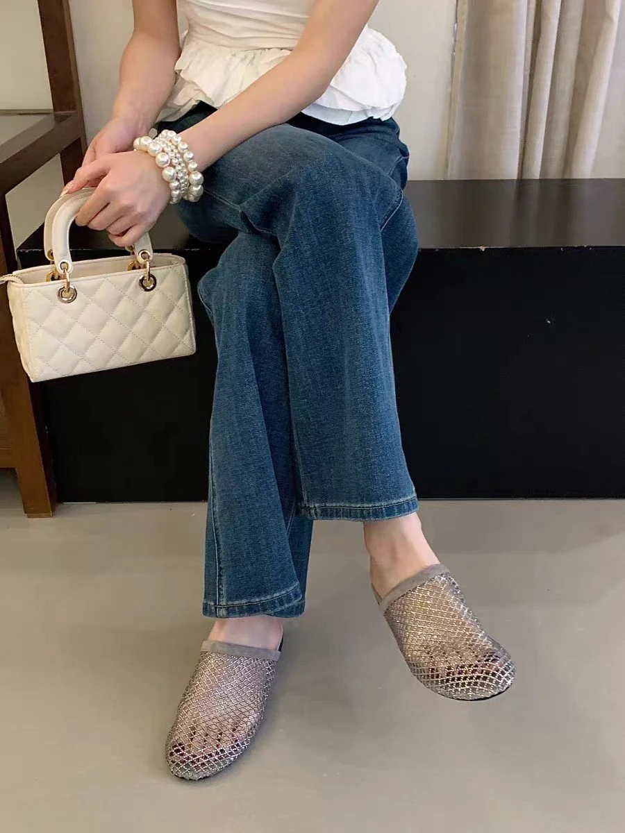2026 Fashion New Summer Round Toe Mesh Sexy Comfortable Non-slip Casual Slippers Lightweight Plus Size Flat Slippers for Women
