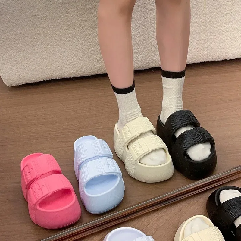 2026 New Womens Summer Platform Wedge Slippers EVA Thick Sole Adjustable Buckle Open Toe Comfort Outdoor Casual Slides