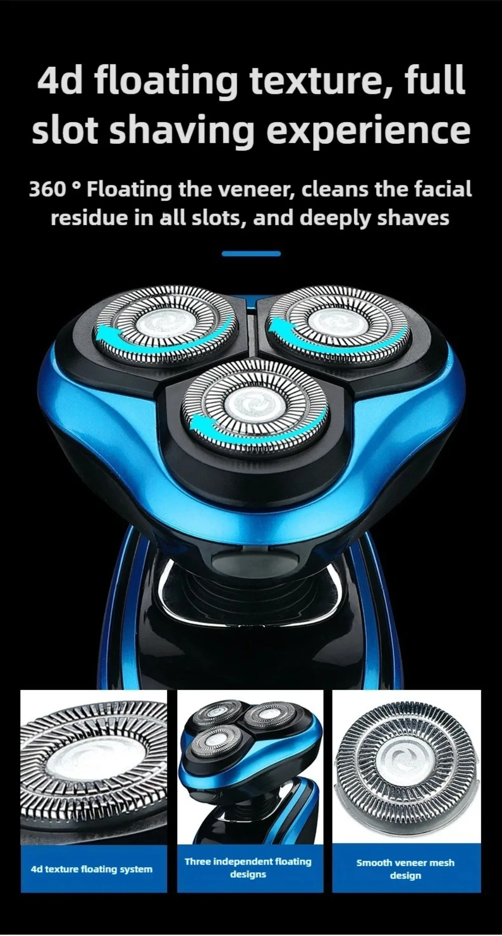 Portable 3 in 1 Electric Shaver Rechargeable Waterproof Men's Shaver Three Heads Smart Sideburn Trimmer