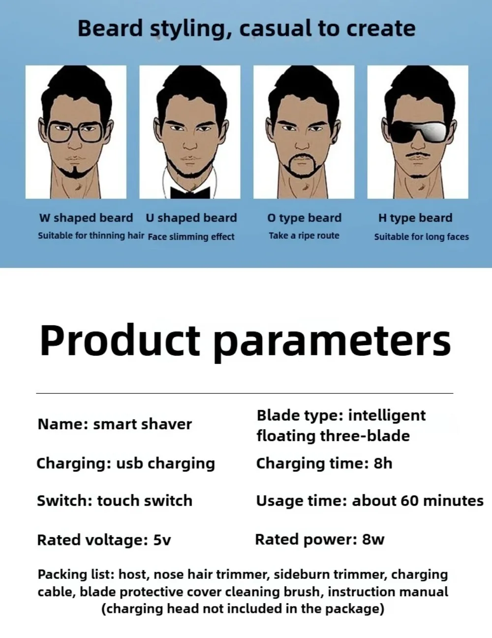 Portable 3 in 1 Electric Shaver Rechargeable Waterproof Men's Shaver Three Heads Smart Sideburn Trimmer