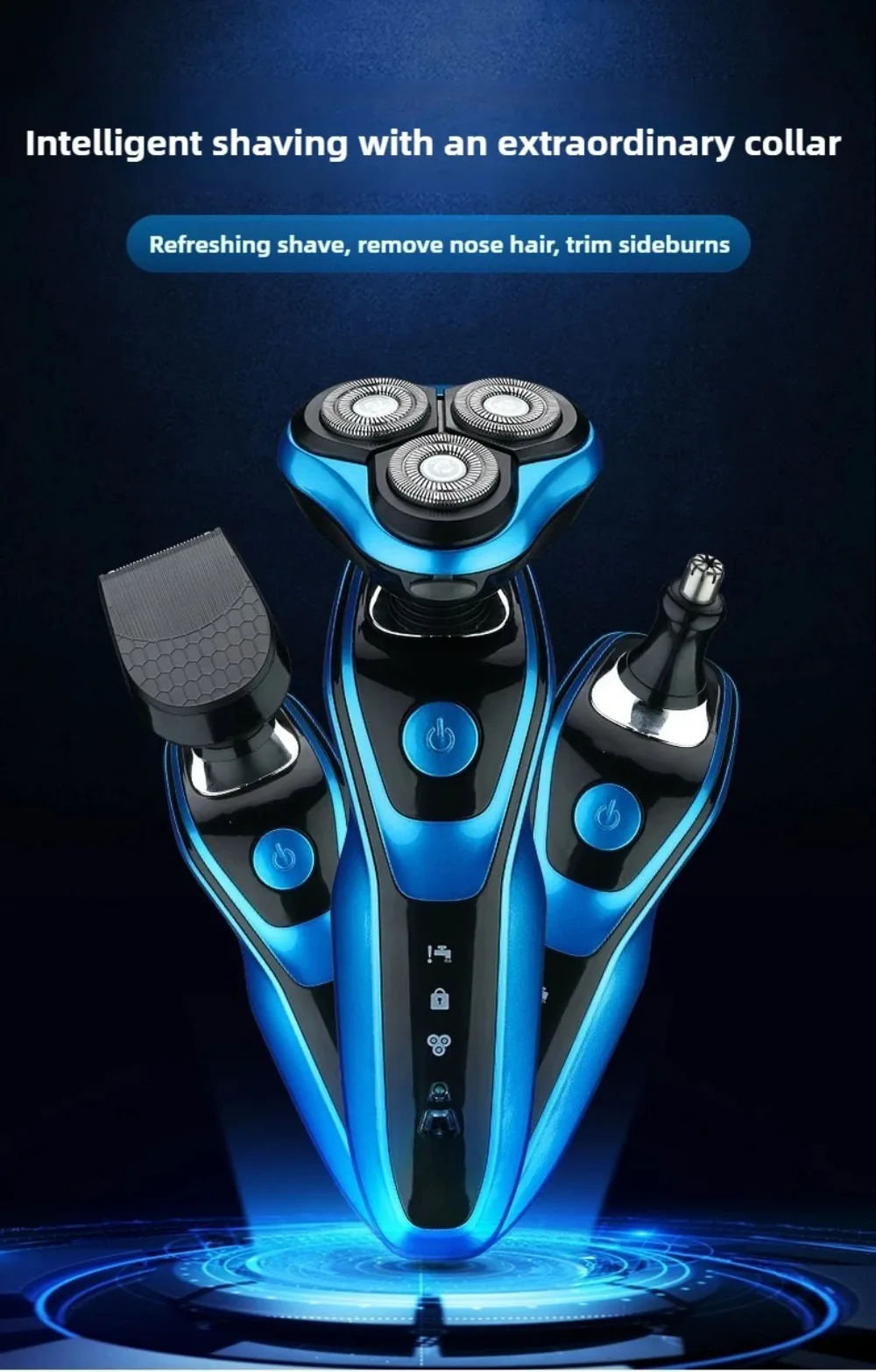 Portable 3 in 1 Electric Shaver Rechargeable Waterproof Men's Shaver Three Heads Smart Sideburn Trimmer