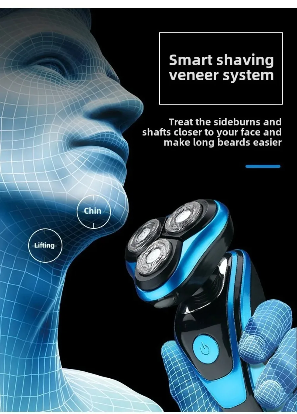 Portable 3 in 1 Electric Shaver Rechargeable Waterproof Men's Shaver Three Heads Smart Sideburn Trimmer