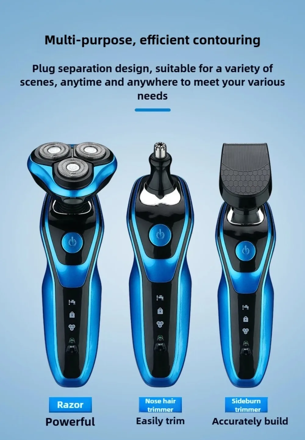 Portable 3 in 1 Electric Shaver Rechargeable Waterproof Men's Shaver Three Heads Smart Sideburn Trimmer