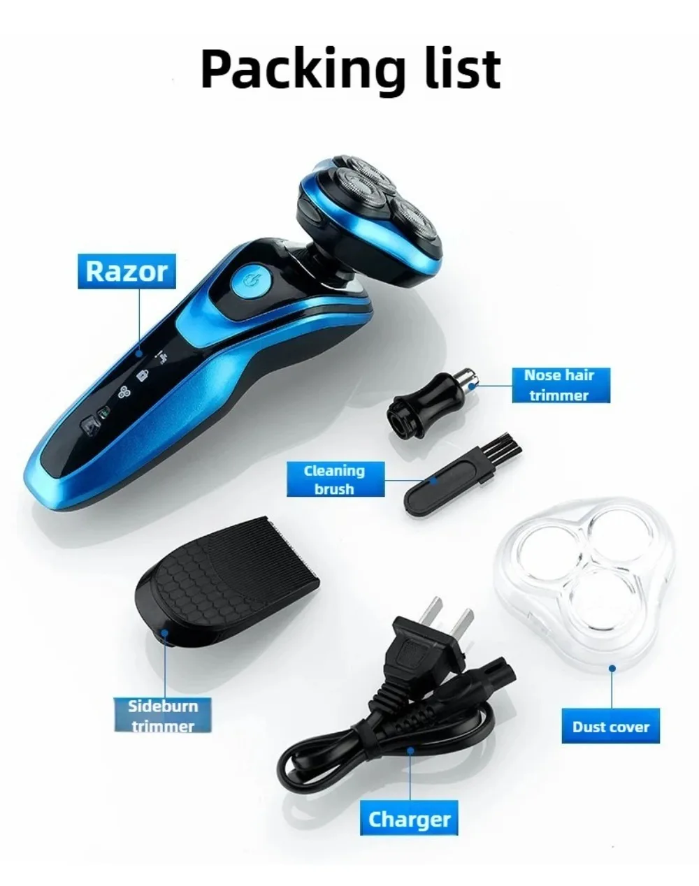 Portable 3 in 1 Electric Shaver Rechargeable Waterproof Men's Shaver Three Heads Smart Sideburn Trimmer
