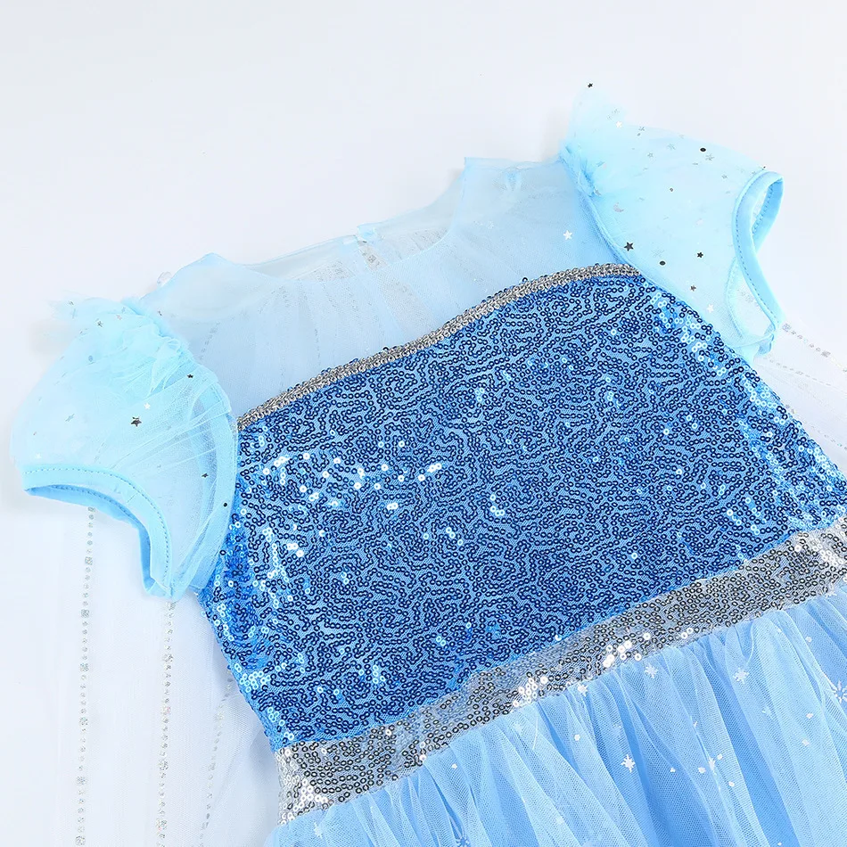 Girls Elsa Sequins Snow queen Princess Costume Dress Cape Full Accessories For Halloween Birthday Party Role Play
