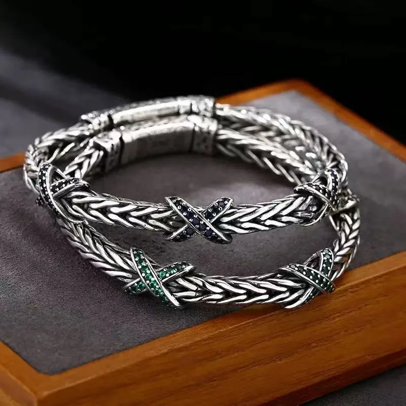 New Tang Grass Pattern X Weaving Bracelet Vintage Personalized Jewelry Men's and Women's Bracelets Gift