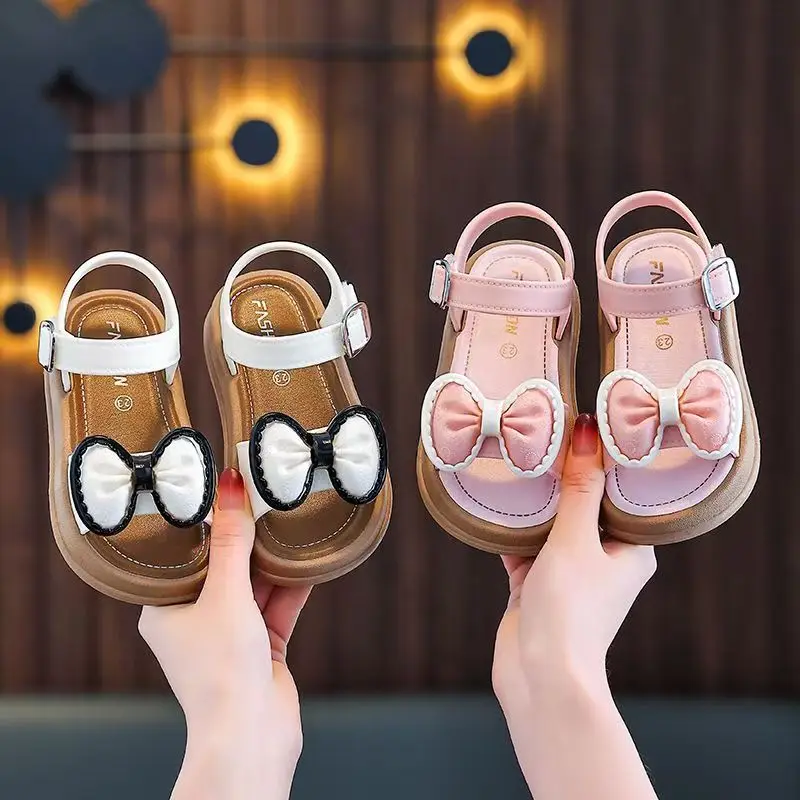 New Fashionable Girls Sandals Summer Bow Princess Sandals 3-14 Years Old Students Children Outside Wearing Versatile Sandals