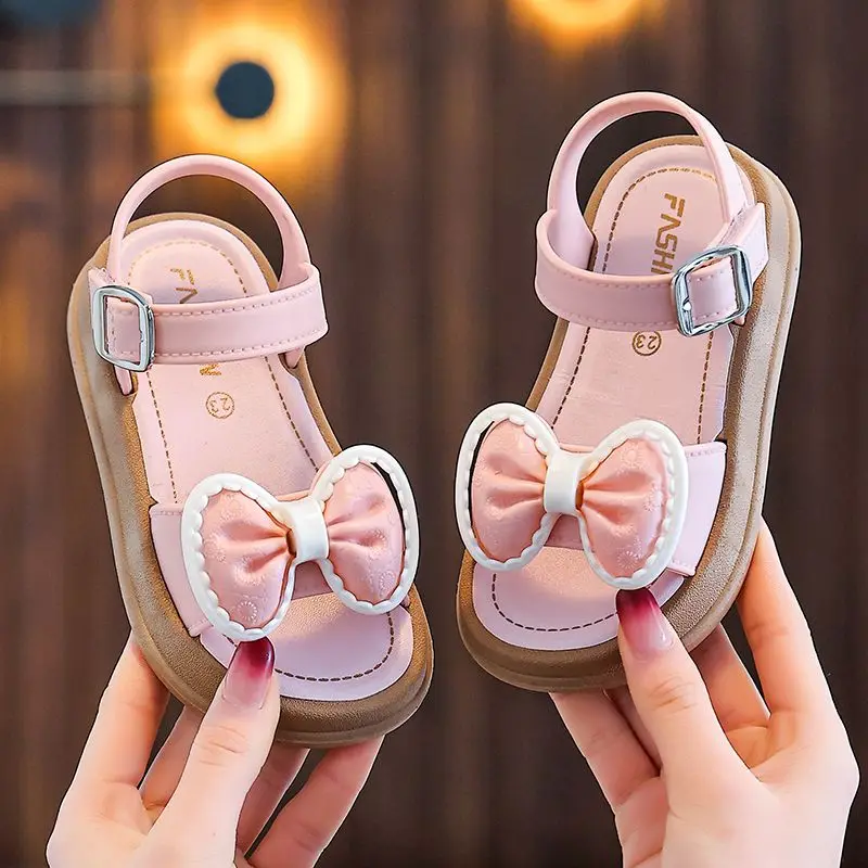 New Fashionable Girls Sandals Summer Bow Princess Sandals 3-14 Years Old Students Children Outside Wearing Versatile Sandals