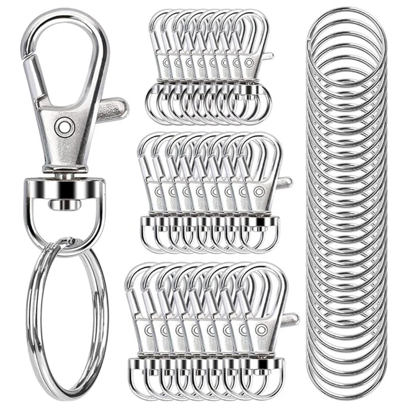 Keychain Making Kit 25PCS Keychain Clips Hooks and 25PCS Key Chain Rings Keychain Accessories, Lobster Claw Clasps for Crafts