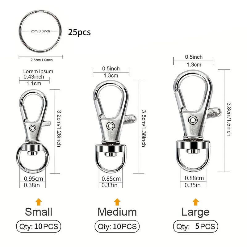 Keychain Making Kit 25PCS Keychain Clips Hooks and 25PCS Key Chain Rings Keychain Accessories, Lobster Claw Clasps for Crafts
