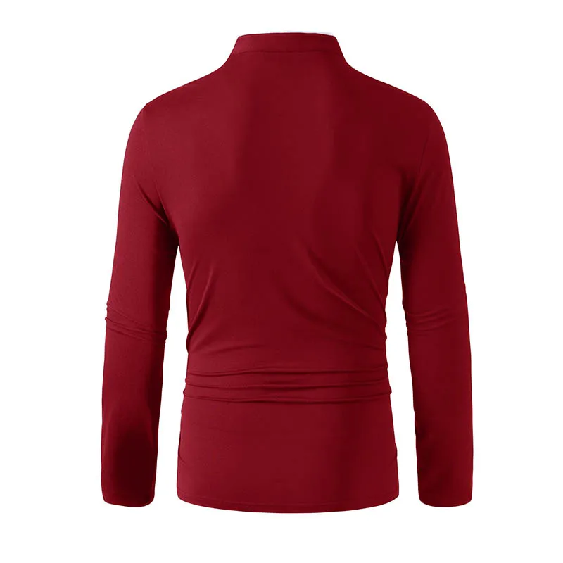 2025 New Men's Casual and Fashionable Solid Color Long Sleeved Stand Up Collar T-shirt Summer Versatile and Comfortable Top