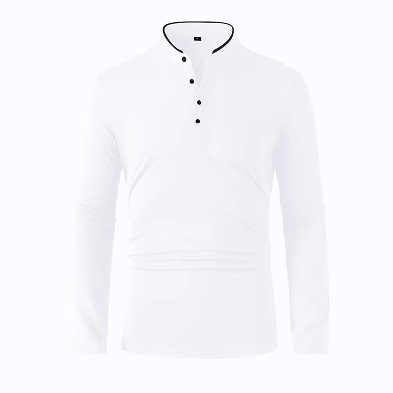 2025 New Men's Casual and Fashionable Solid Color Long Sleeved Stand Up Collar T-shirt Summer Versatile and Comfortable Top