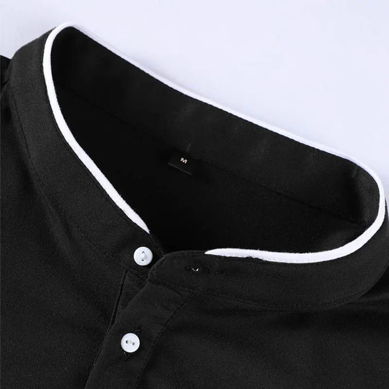 2025 New Men's Casual and Fashionable Solid Color Long Sleeved Stand Up Collar T-shirt Summer Versatile and Comfortable Top