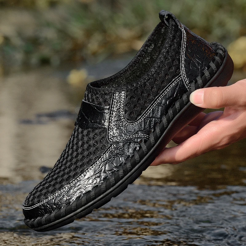CLOHOO Hand-Sewn Casual Mesh Men's Shoes Comfortable Breathable Upper Fabric Durable Stitching Lightweight Footwear