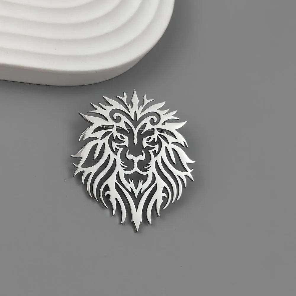 Fashion punk style hollow crown lion stainless steel gold-plated 18K brooch, black-suit accessories, wedding matching set