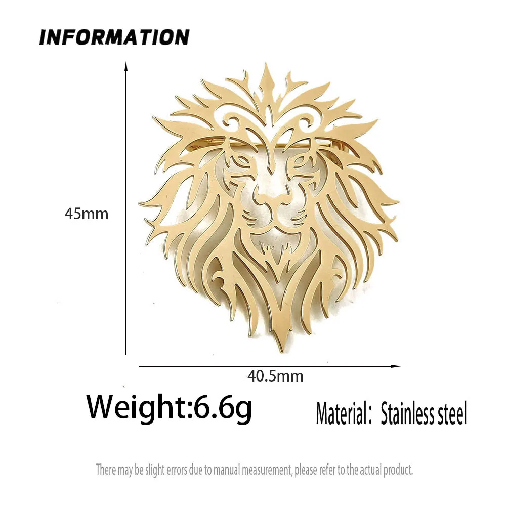 Fashion punk style hollow crown lion stainless steel gold-plated 18K brooch, black-suit accessories, wedding matching set