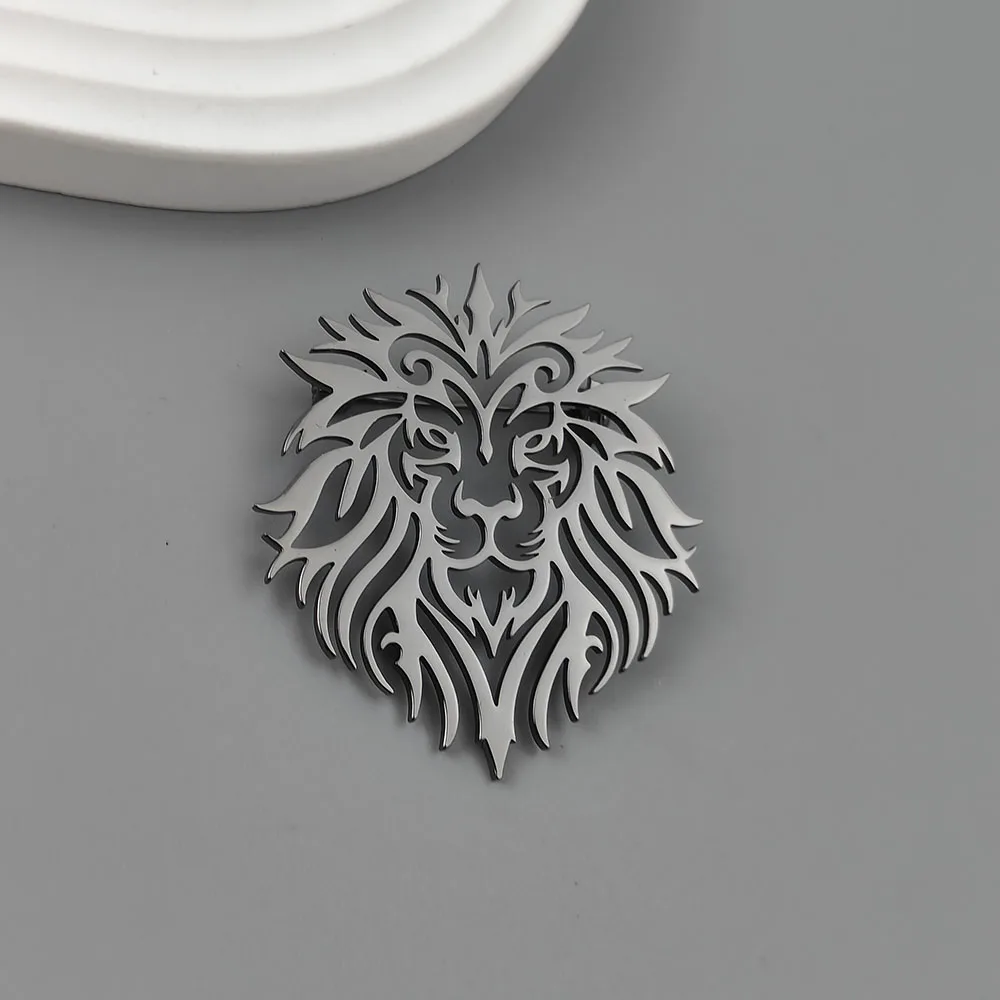 Fashion punk style hollow crown lion stainless steel gold-plated 18K brooch, black-suit accessories, wedding matching set