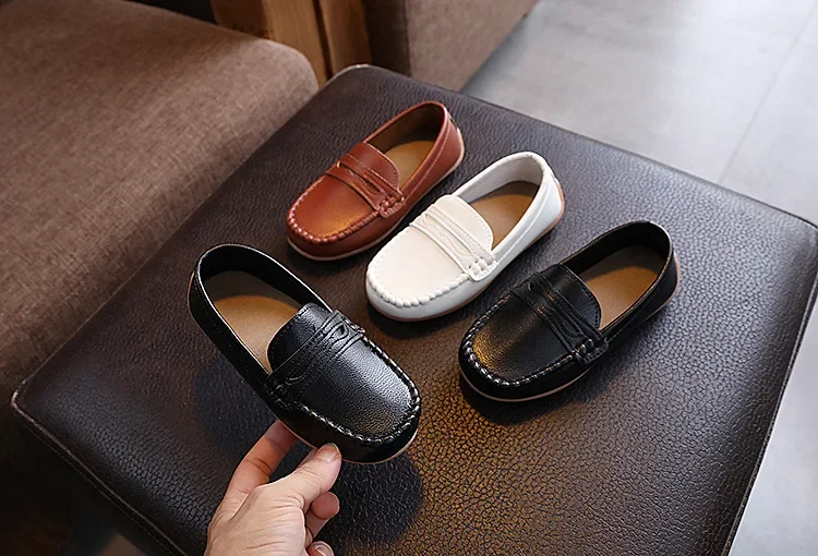 2025 Boys' Slip-On Oxford Loafers Spring Autumn Soft PU Leather Toddler Shoes Black White School Uniform Shoes for Kids