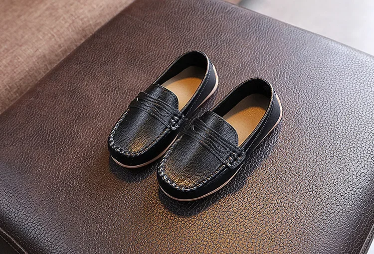 2025 Boys' Slip-On Oxford Loafers Spring Autumn Soft PU Leather Toddler Shoes Black White School Uniform Shoes for Kids