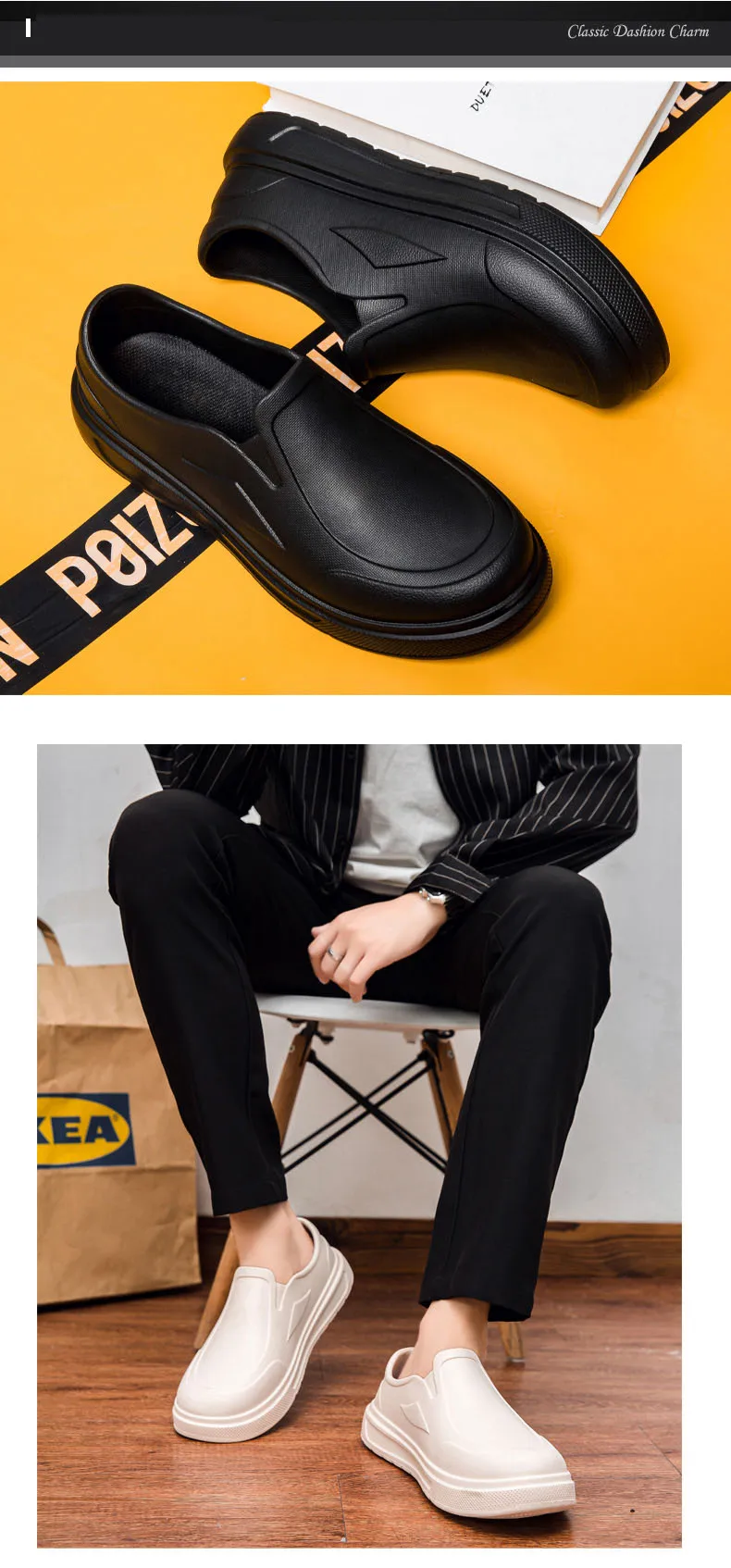 Men's Chef Shoes Anti Slip Oil Resistant Dirt Resistant Work Shoes Quick Drying Thick Soled Rain Shoes Large Size Breath Clogs