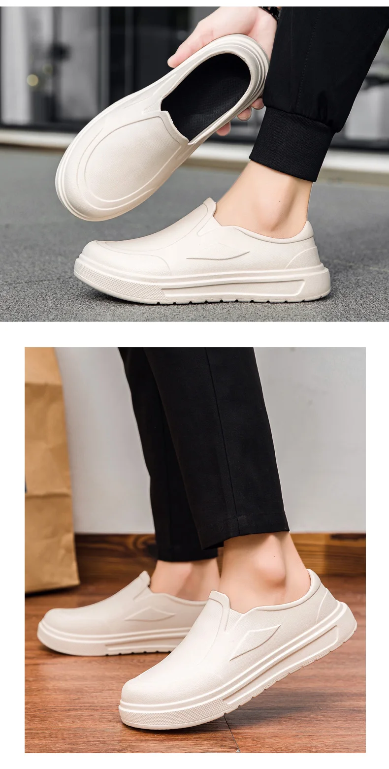 Men's Chef Shoes Anti Slip Oil Resistant Dirt Resistant Work Shoes Quick Drying Thick Soled Rain Shoes Large Size Breath Clogs
