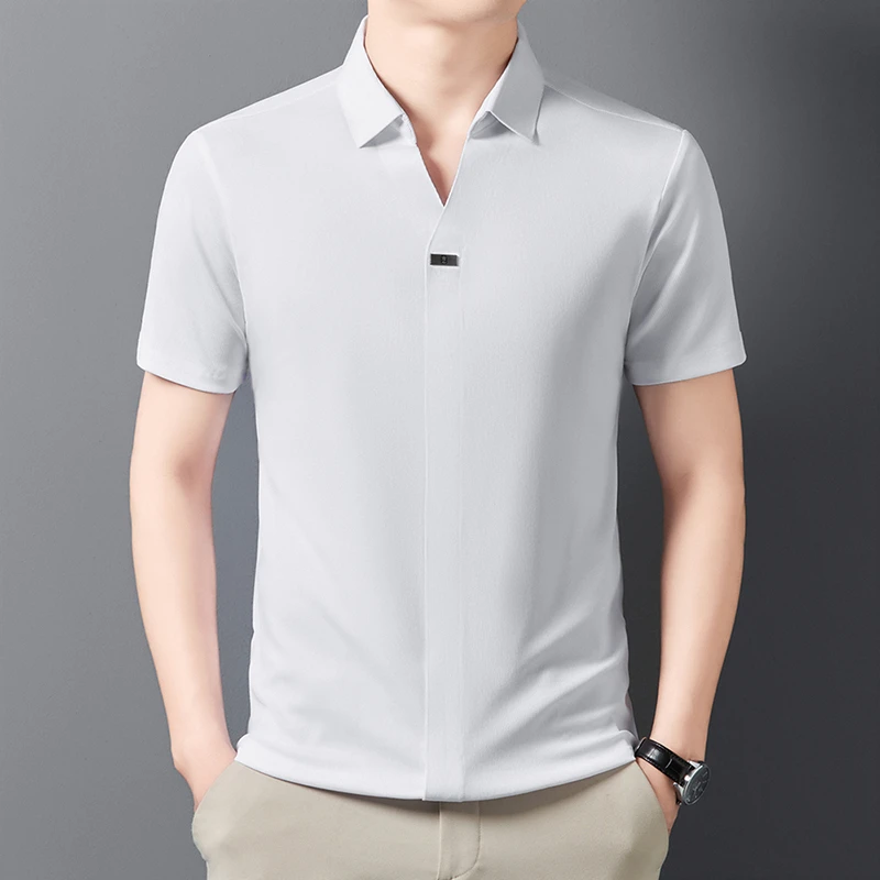 2026 New Men's Casual and Fashionable Solid Color Short Sleeved Polo Shirt Comfortable and Versatile Summer T-shirt
