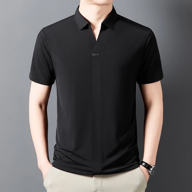 2026 New Men's Casual and Fashionable Solid Color Short Sleeved Polo Shirt Comfortable and Versatile Summer T-shirt