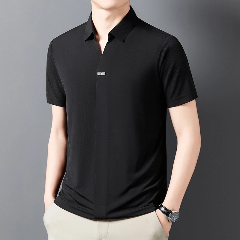 2026 New Men's Casual and Fashionable Solid Color Short Sleeved Polo Shirt Comfortable and Versatile Summer T-shirt