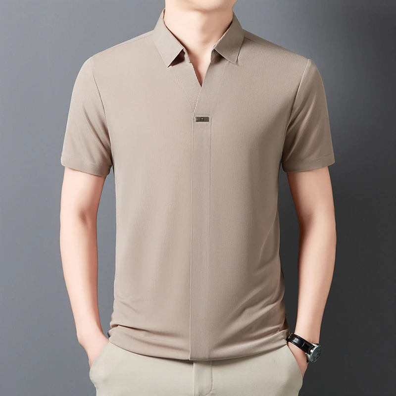 2026 New Men's Casual and Fashionable Solid Color Short Sleeved Polo Shirt Comfortable and Versatile Summer T-shirt