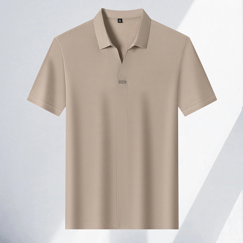 2026 New Men's Casual and Fashionable Solid Color Short Sleeved Polo Shirt Comfortable and Versatile Summer T-shirt