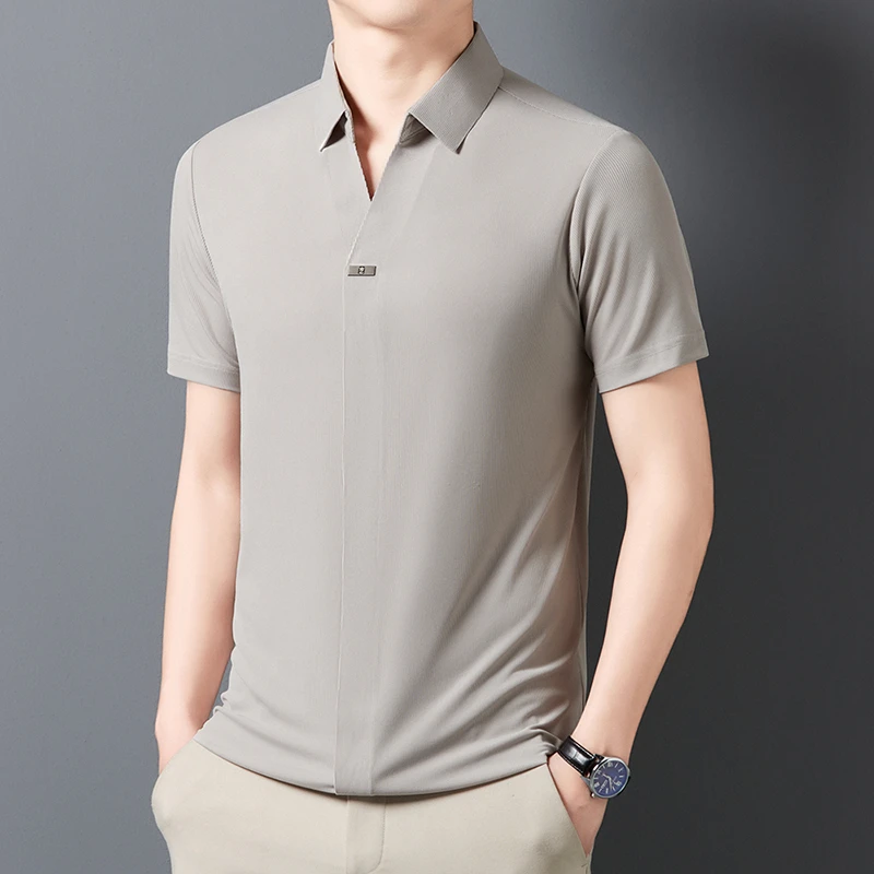 2026 New Men's Casual and Fashionable Solid Color Short Sleeved Polo Shirt Comfortable and Versatile Summer T-shirt