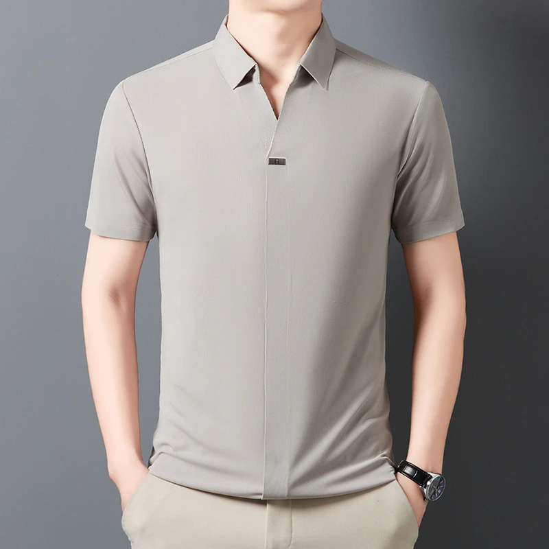 2026 New Men's Casual and Fashionable Solid Color Short Sleeved Polo Shirt Comfortable and Versatile Summer T-shirt