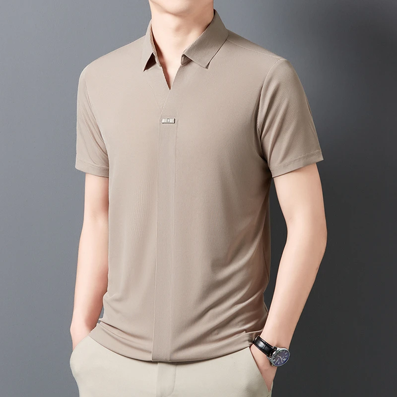 2026 New Men's Casual and Fashionable Solid Color Short Sleeved Polo Shirt Comfortable and Versatile Summer T-shirt