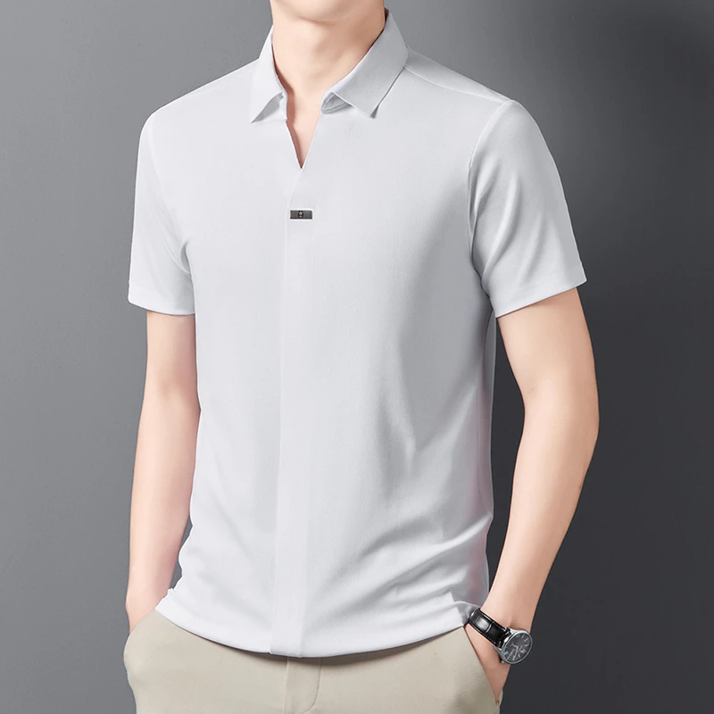 2026 New Men's Casual and Fashionable Solid Color Short Sleeved Polo Shirt Comfortable and Versatile Summer T-shirt