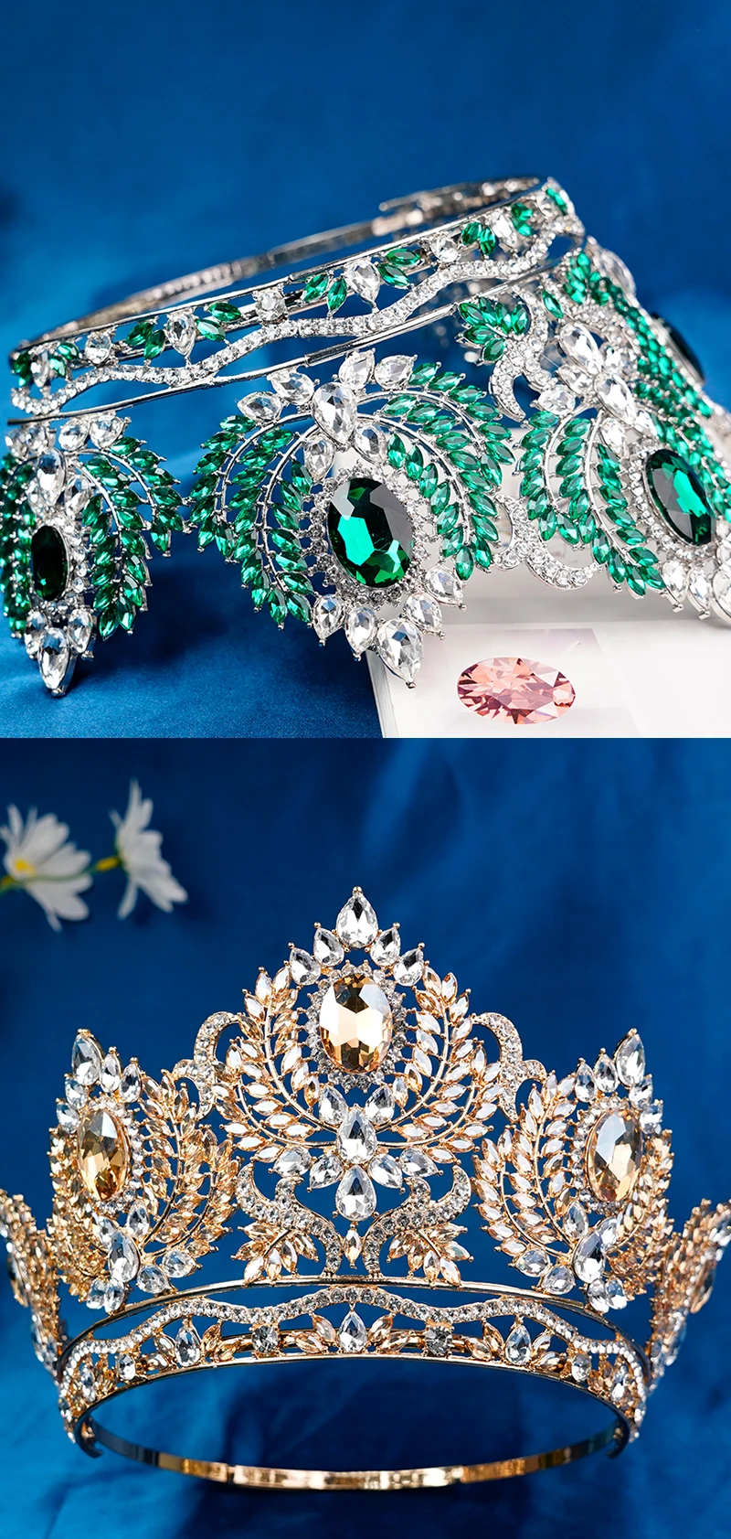 1PCS Baroque Big Rhinestone Crystal Tiaras Diadem for Queen Bridal Wedding Head Jewelry Large Crown Pageant Bride Headwear