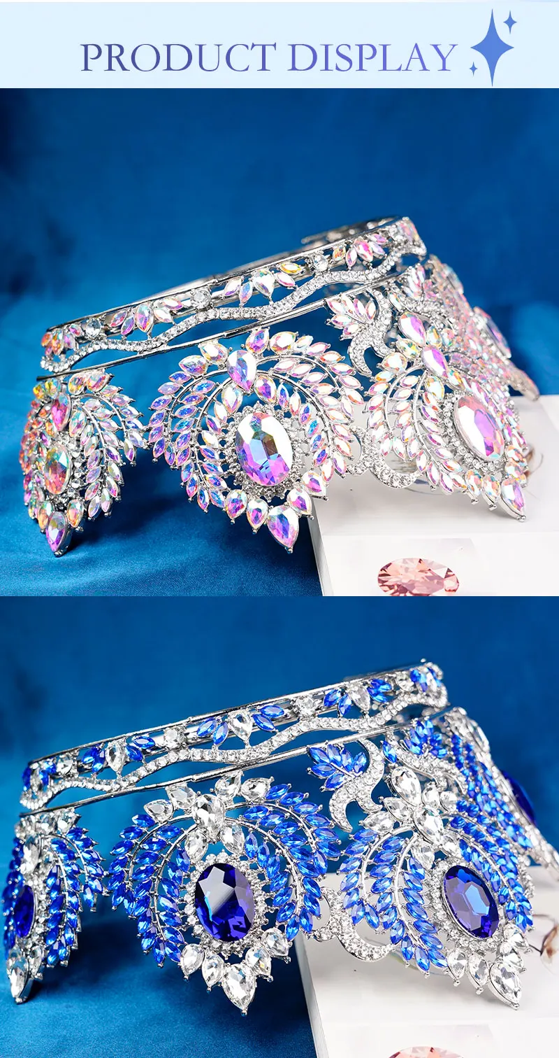 1PCS Baroque Big Rhinestone Crystal Tiaras Diadem for Queen Bridal Wedding Head Jewelry Large Crown Pageant Bride Headwear