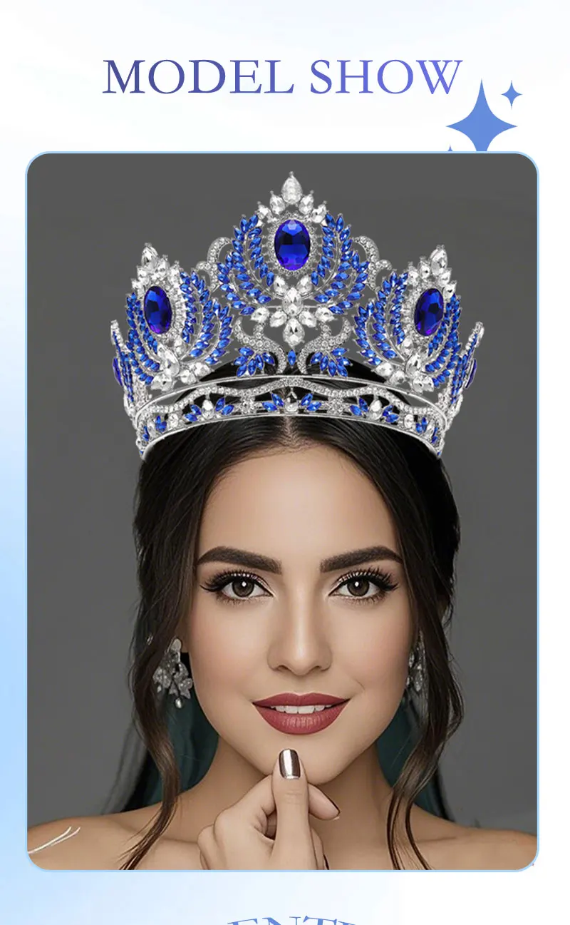 1PCS Baroque Big Rhinestone Crystal Tiaras Diadem for Queen Bridal Wedding Head Jewelry Large Crown Pageant Bride Headwear
