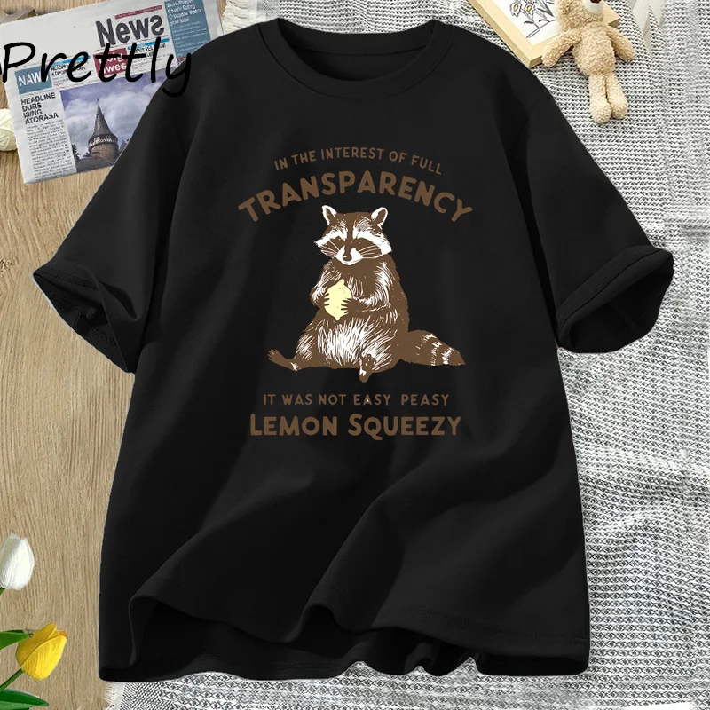 Funny Raccoon T Shirt It Was Not Easy Peasy Lemon Squeezy Raccoon T-Shirt Stay Trashy Graphic T Shirts Men Women Cotton Tees