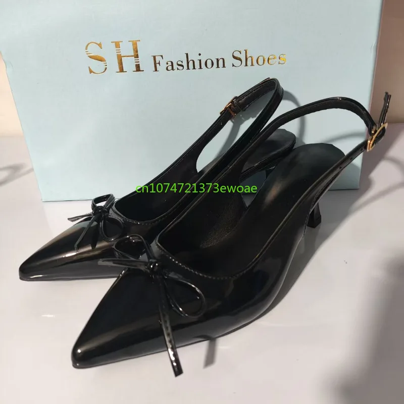 Bow Pointed Toe High Heels Sandals Women Brand Designer Shoes Fashion Slides Sexy Slingback Shoes Elegant Mules Sandals Female