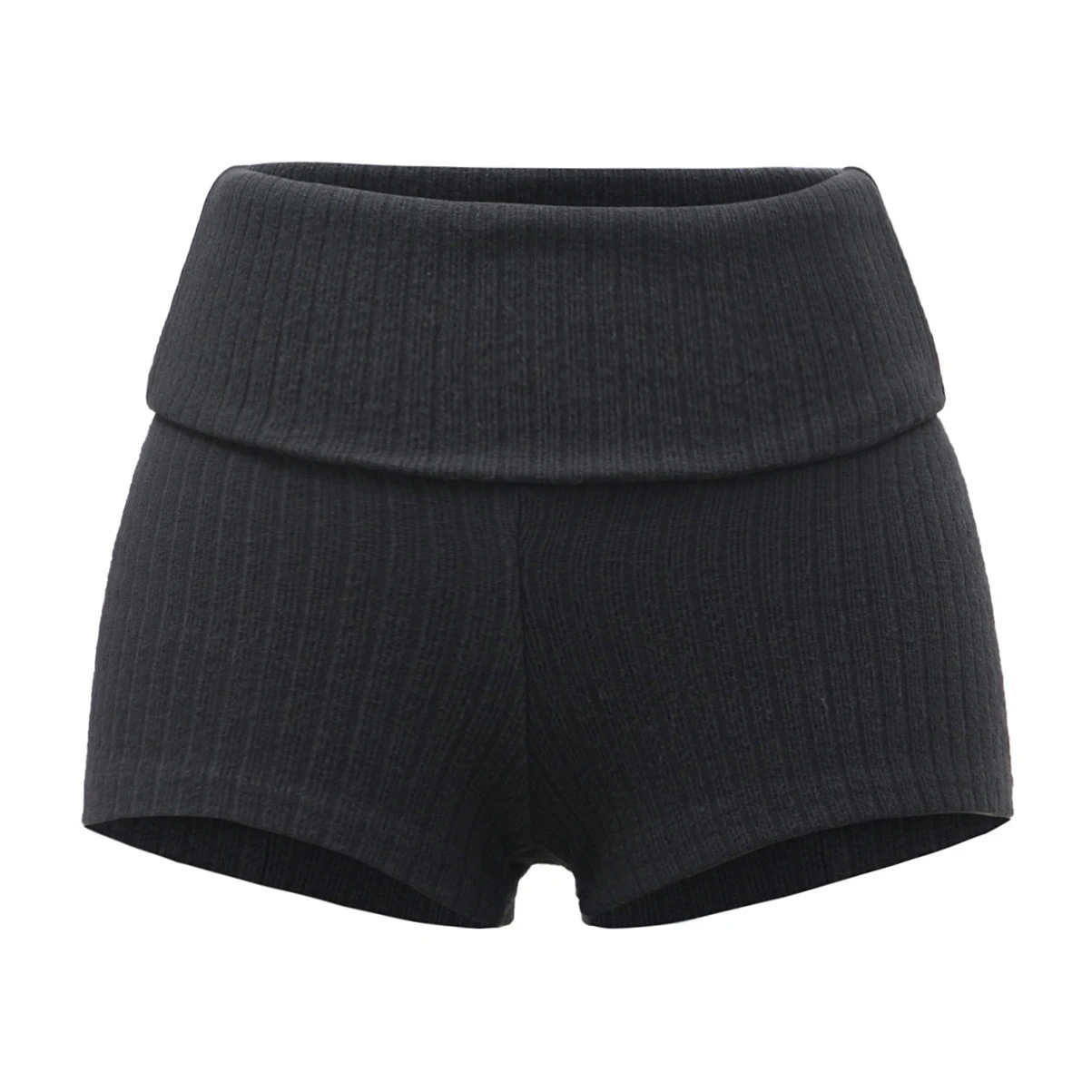 Summer Clothes Casual Shorts Woman Knit Fold Over Shorts High Waisted Slim Fit Stretchy Yoga Shorts Active Jogger Shorts Black