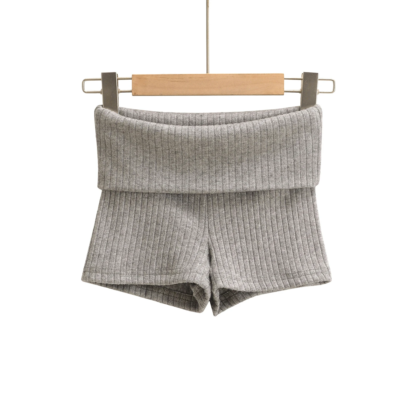 Summer Clothes Casual Shorts Woman Knit Fold Over Shorts High Waisted Slim Fit Stretchy Yoga Shorts Active Jogger Shorts Black