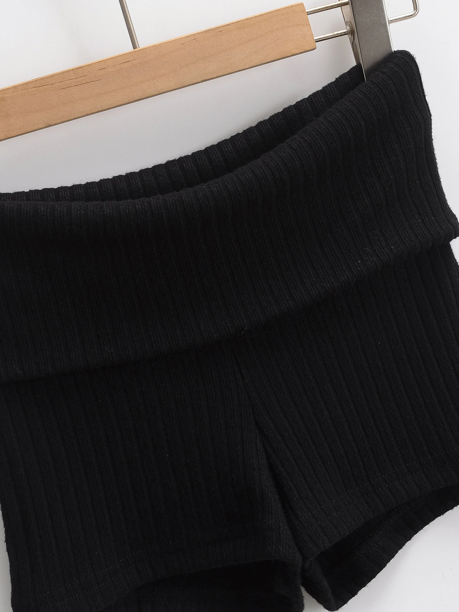 Summer Clothes Casual Shorts Woman Knit Fold Over Shorts High Waisted Slim Fit Stretchy Yoga Shorts Active Jogger Shorts Black